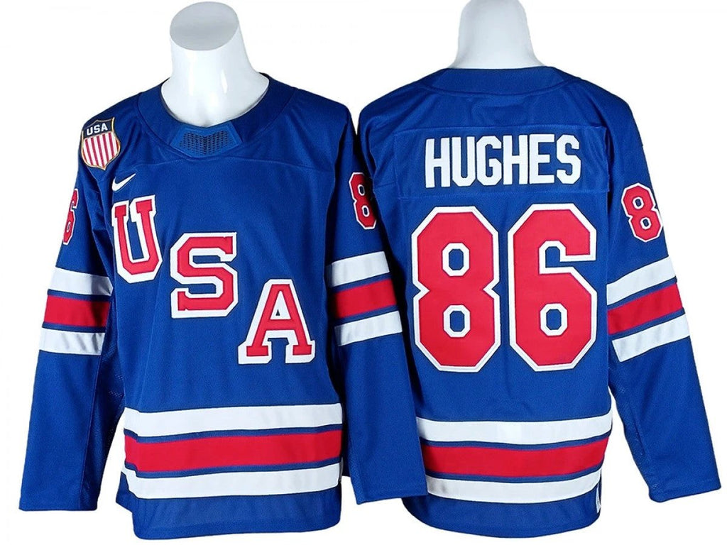 2026 Winter Olympics Team USA #86 Jack Hughes Blue Hockey Jersey Stitched by Hockey David
