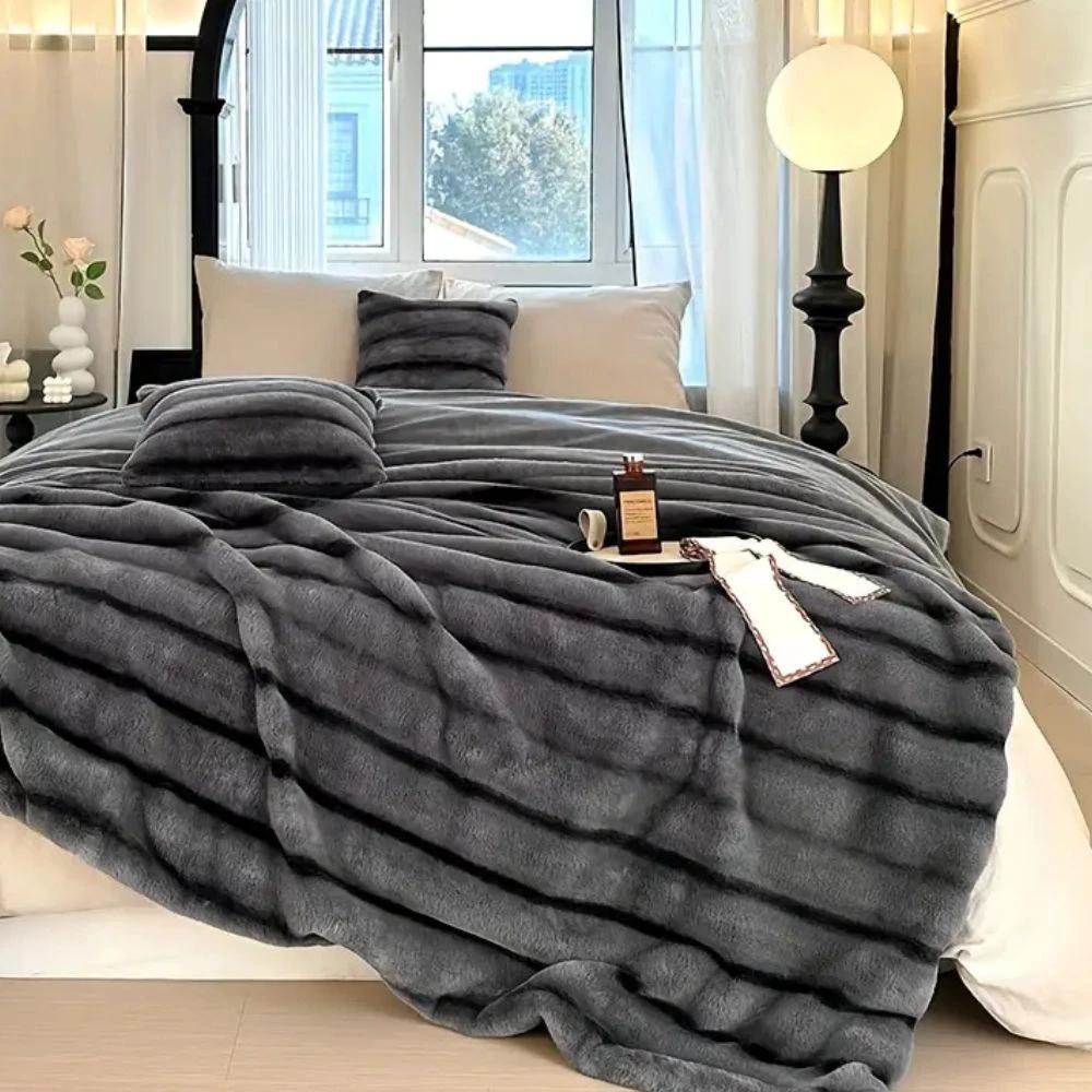 Ruched Faux Rabbit Fur Blanket by Casa & Beyond
