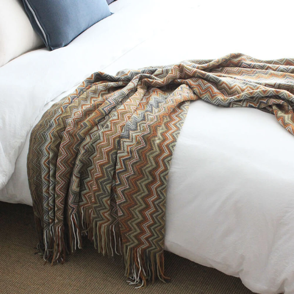 Multicolor Zigzag Tasseled Knit Throw by Casa & Beyond