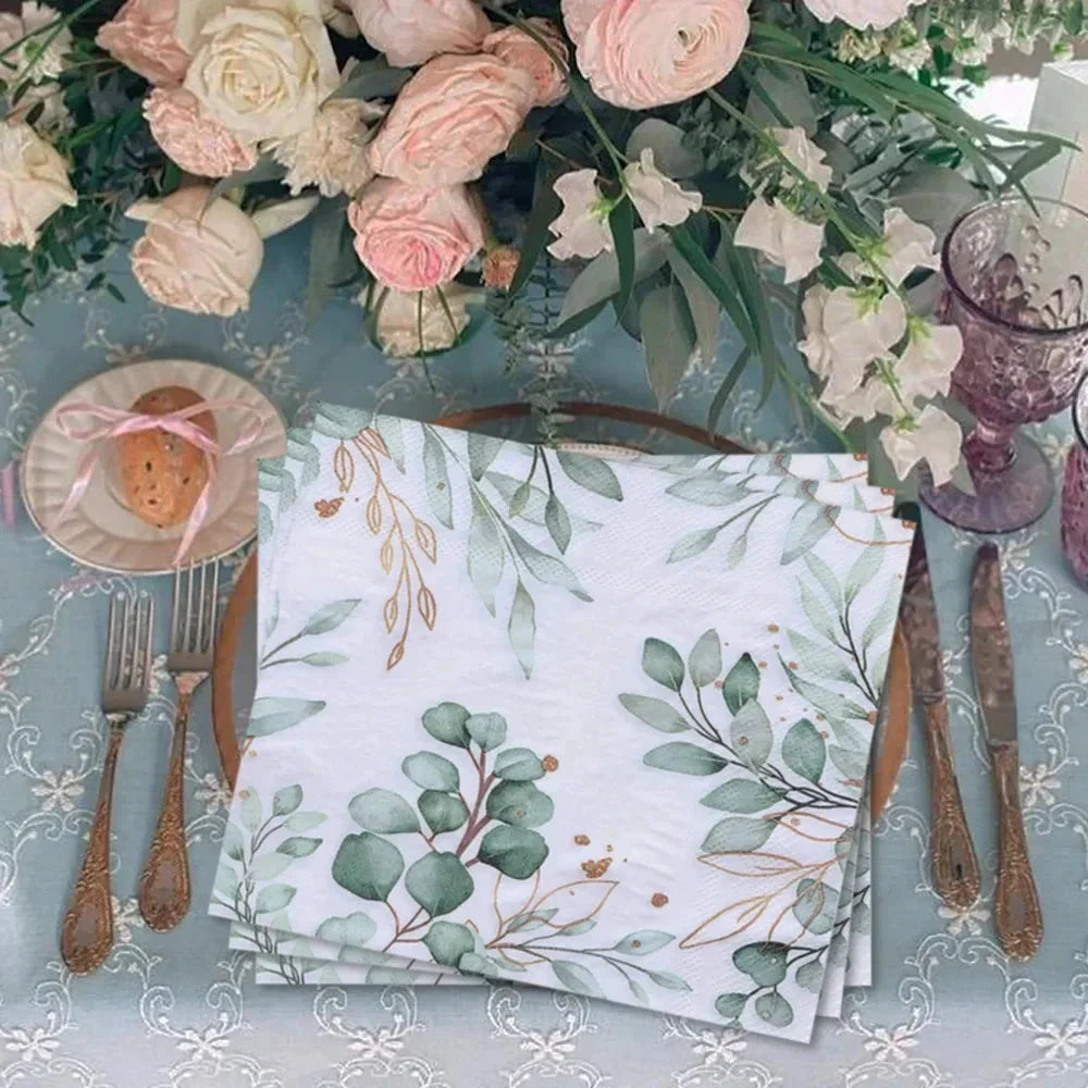20pcs Green Plant Printed Napkin Papers Mouth Wiping Cloth Paper Towel by Bowlift