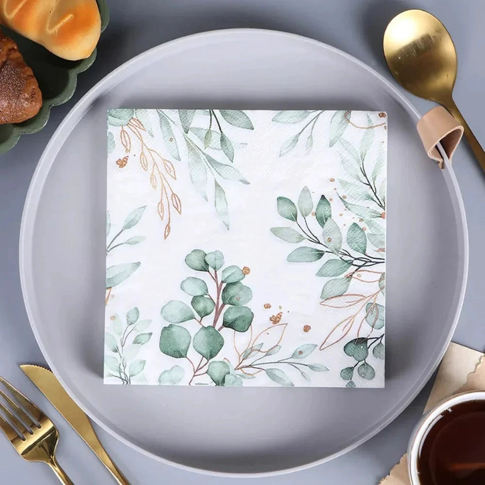 20pcs Green Plant Printed Napkin Papers Mouth Wiping Cloth Paper Towel by Bowlift