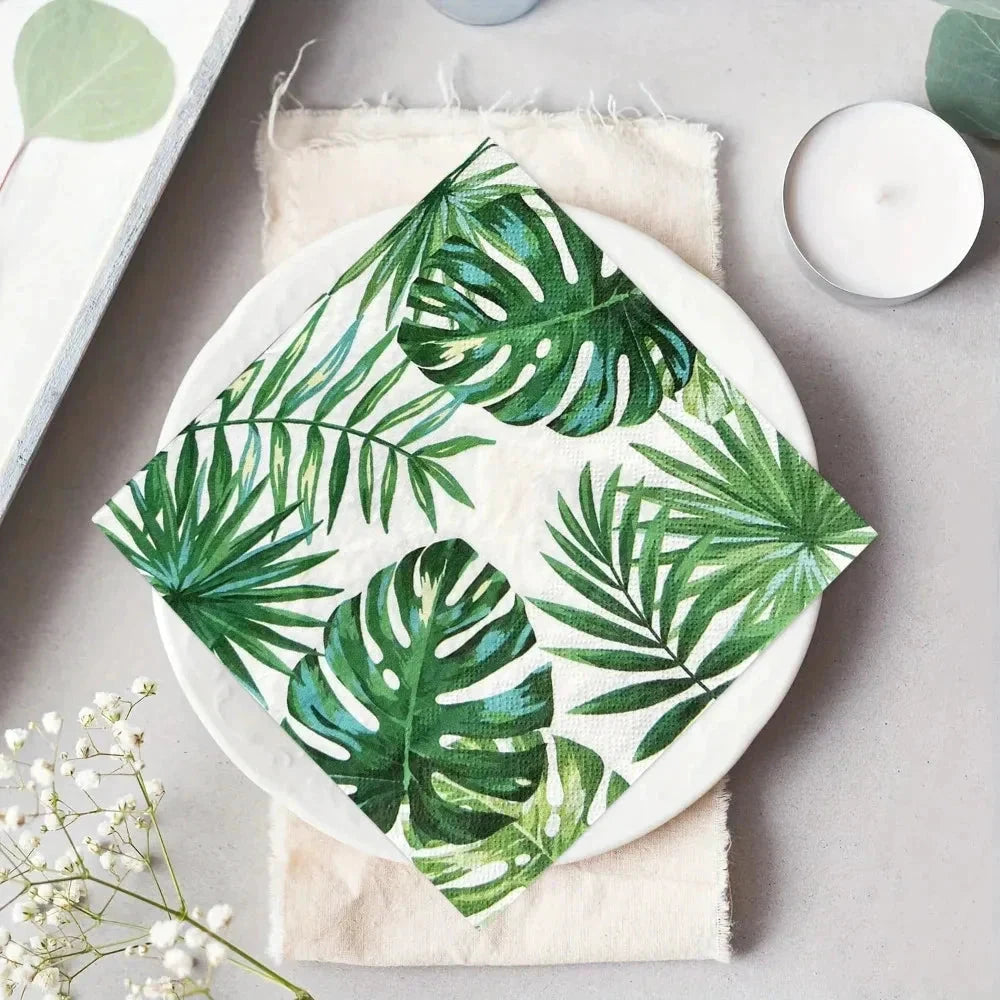 20pcs Green Plant Printed Napkin Papers Mouth Wiping Cloth Paper Towel by Bowlift