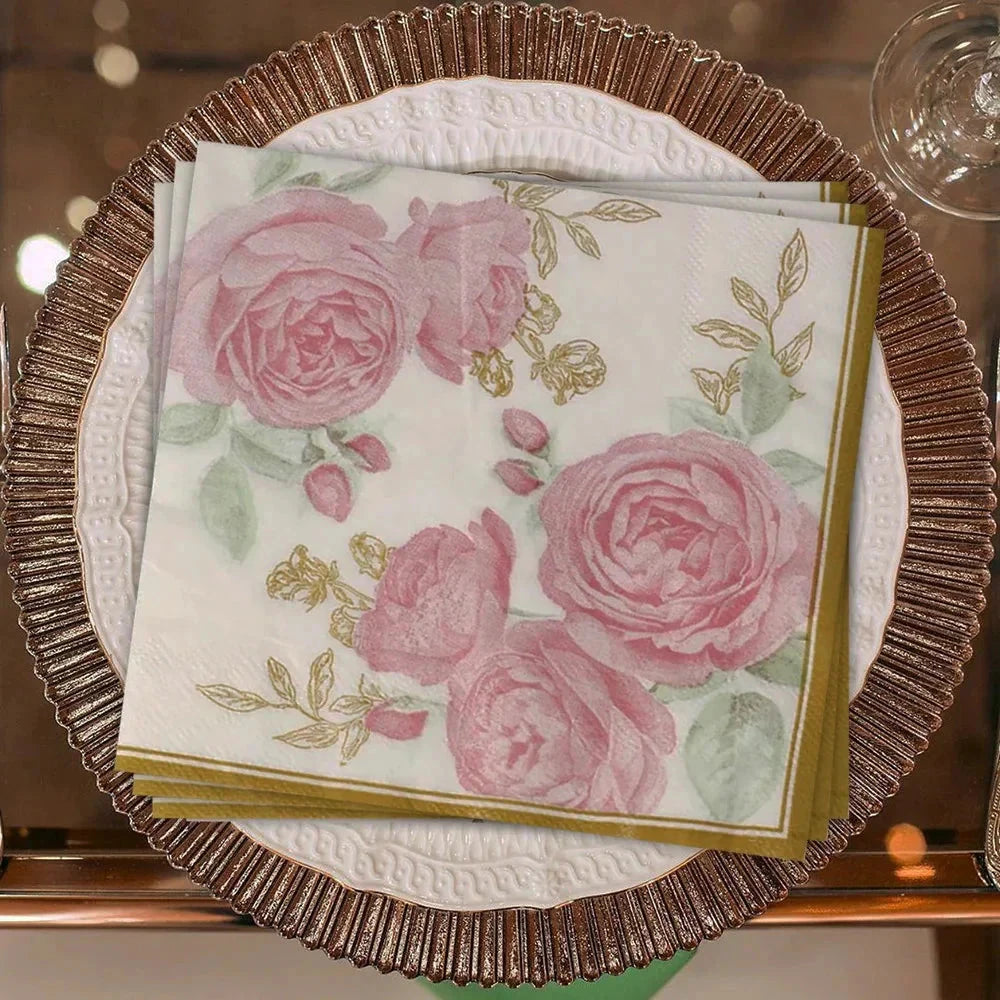 20pcs Napkins Paper Pastoral Style Bee Napkins Retro Rose Print Napkin by Bowlift
