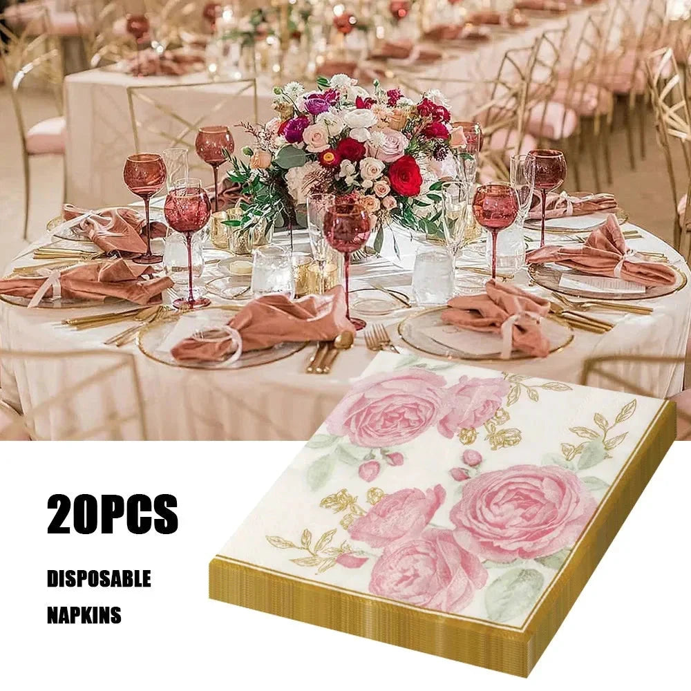 20pcs Napkins Paper Pastoral Style Bee Napkins Retro Rose Print Napkin by Bowlift