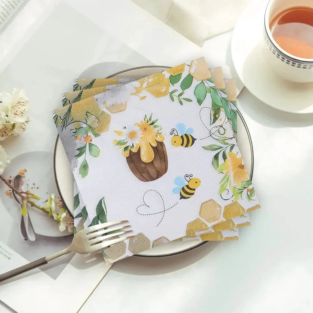20pcs Napkins Paper Pastoral Style Bee Napkins Retro Rose Print Napkin by Bowlift