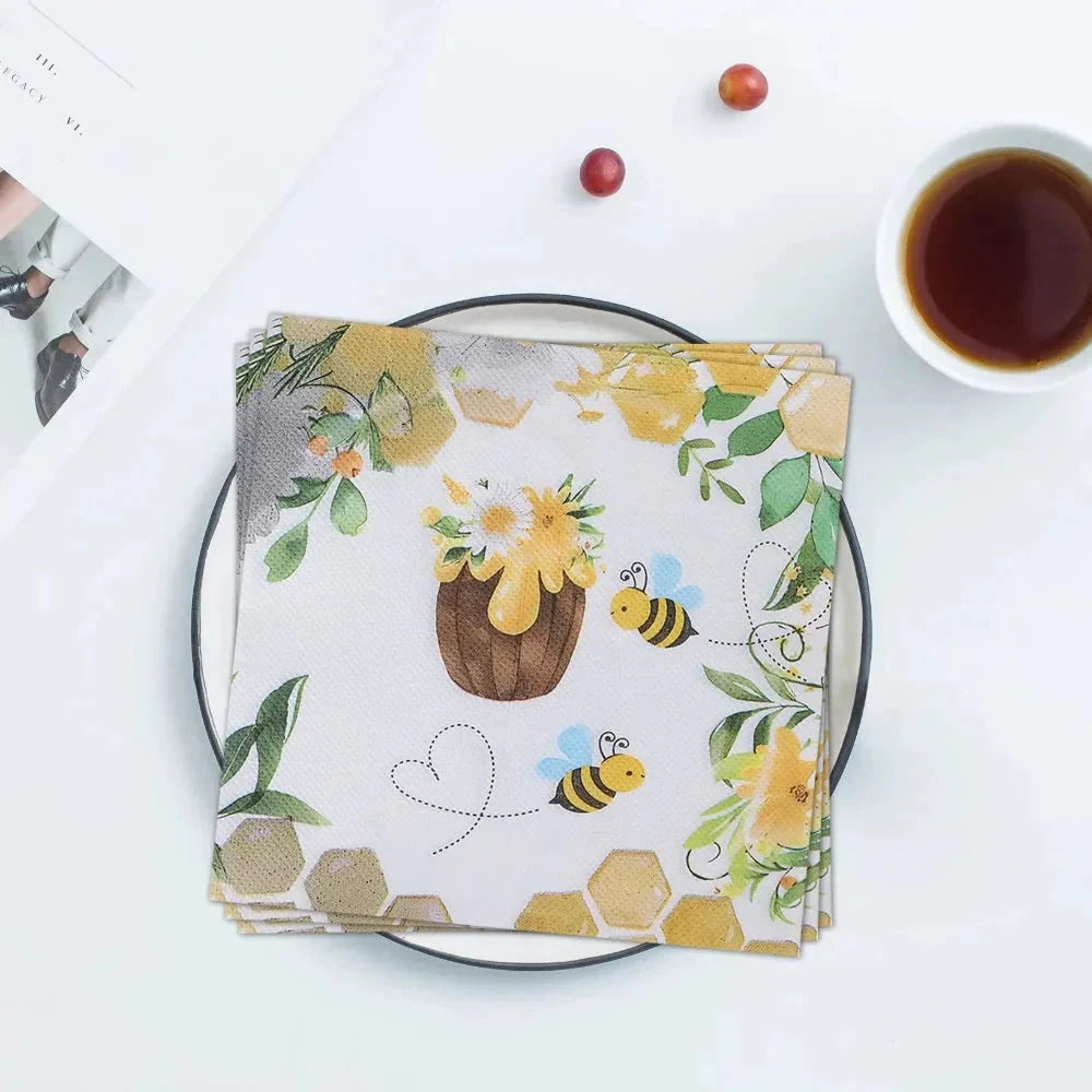 20pcs Napkins Paper Pastoral Style Bee Napkins Retro Rose Print Napkin by Bowlift