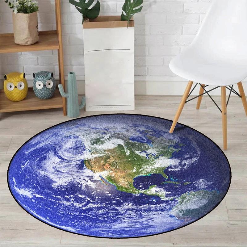 Realistic Multicolor Cosmos Print Rug Polyester Modern Carpet Pet Friendly Non-Slip Machine Washable Rug for Children's Room by BowLift