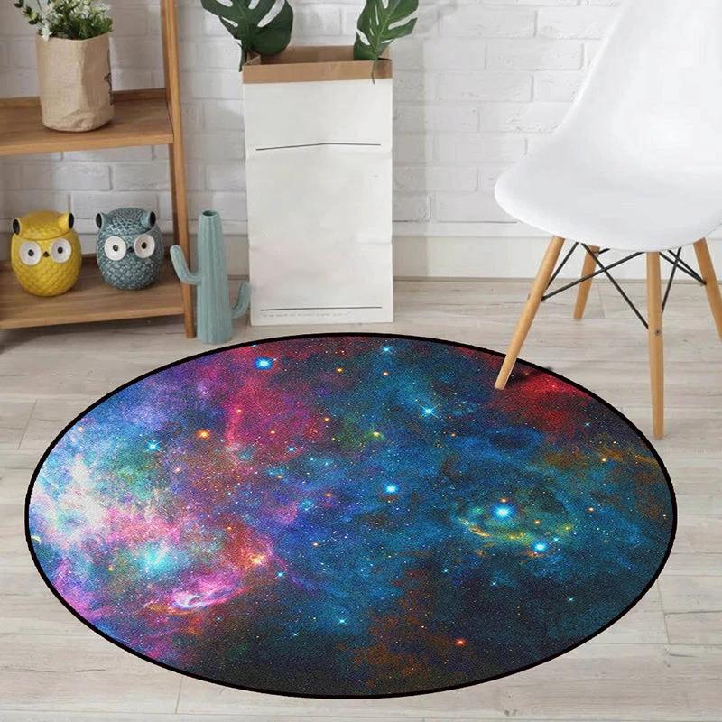 Realistic Multicolor Cosmos Print Rug Polyester Modern Carpet Pet Friendly Non-Slip Machine Washable Rug for Children's Room by BowLift