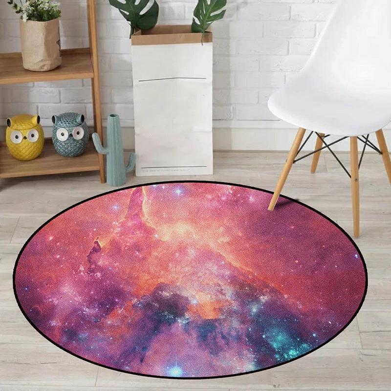 Realistic Multicolor Cosmos Print Rug Polyester Modern Carpet Pet Friendly Non-Slip Machine Washable Rug for Children's Room by BowLift