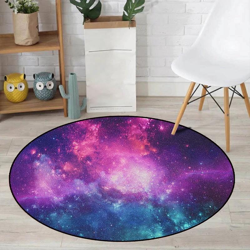 Realistic Multicolor Cosmos Print Rug Polyester Modern Carpet Pet Friendly Non-Slip Machine Washable Rug for Children's Room by BowLift