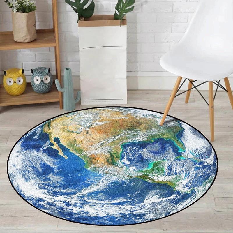 Realistic Multicolor Cosmos Print Rug Polyester Modern Carpet Pet Friendly Non-Slip Machine Washable Rug for Children's Room by BowLift