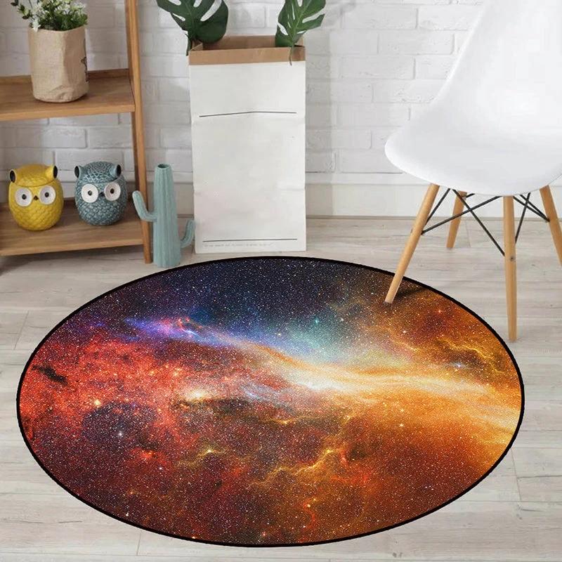 Realistic Multicolor Cosmos Print Rug Polyester Modern Carpet Pet Friendly Non-Slip Machine Washable Rug for Children's Room by BowLift