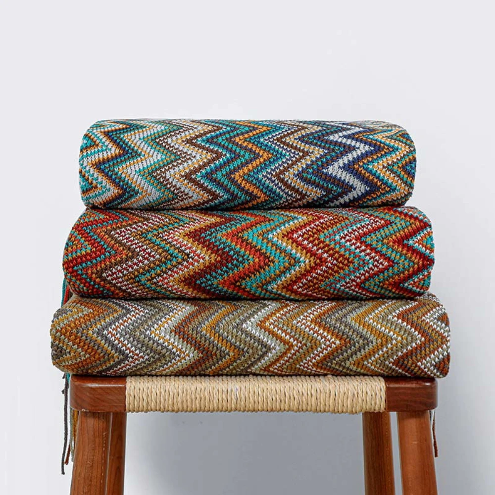 Multicolor Zigzag Tasseled Knit Throw by Casa & Beyond