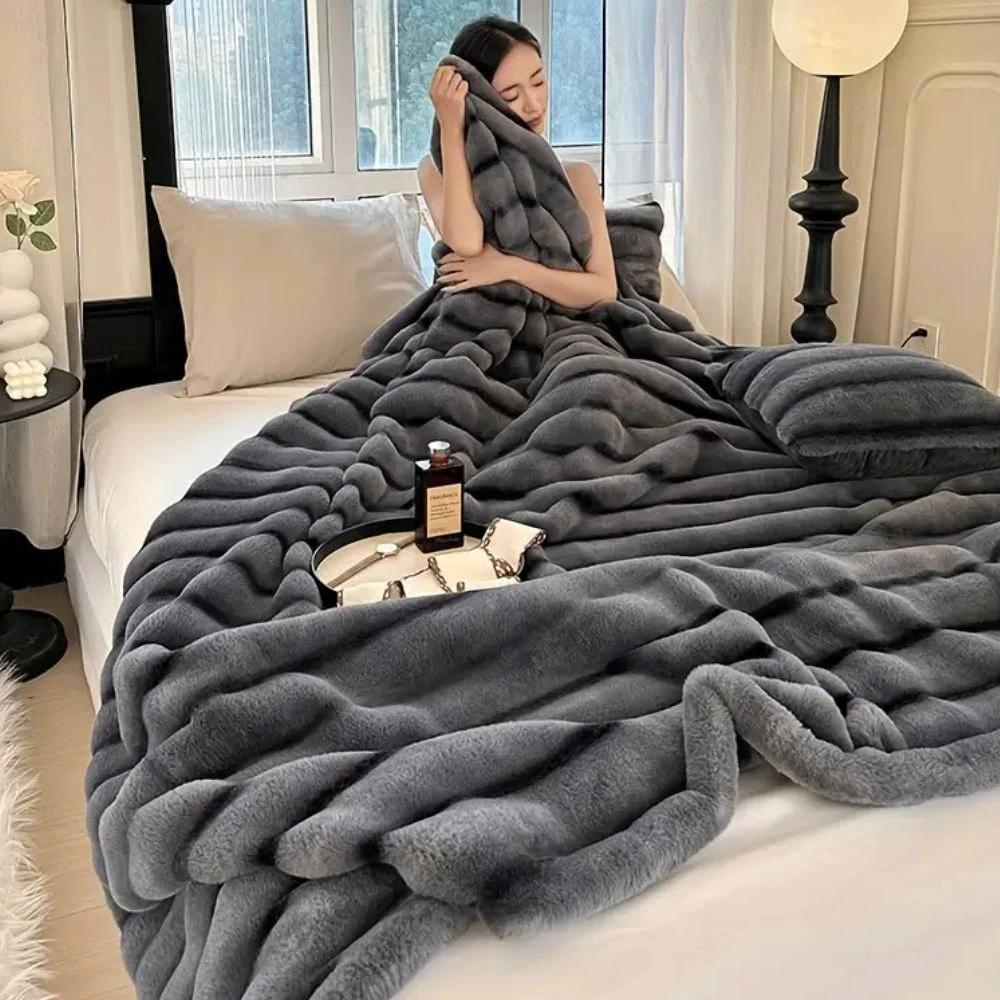 Ruched Faux Rabbit Fur Blanket by Casa & Beyond