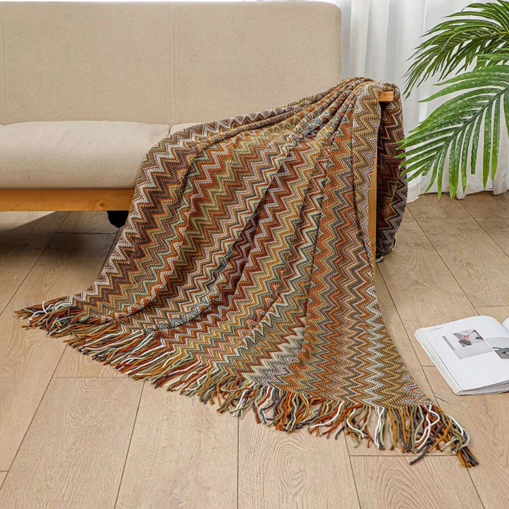 Multicolor Zigzag Tasseled Knit Throw by Casa & Beyond