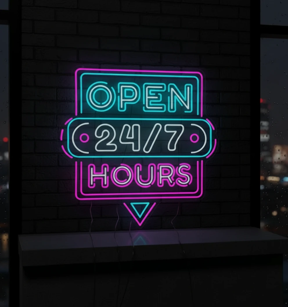 24 Hour Open Led Neon Sign Shop Decor Sign by Neonchics