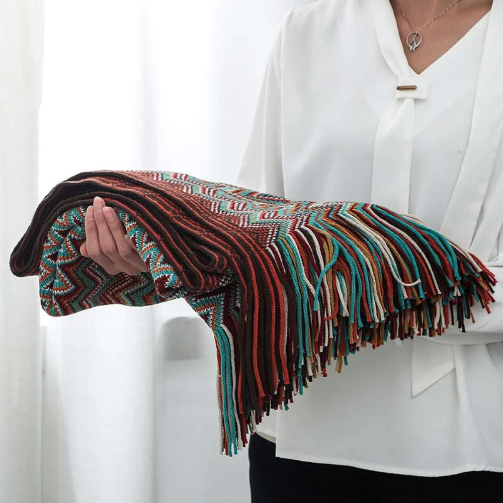 Multicolor Zigzag Tasseled Knit Throw by Casa & Beyond