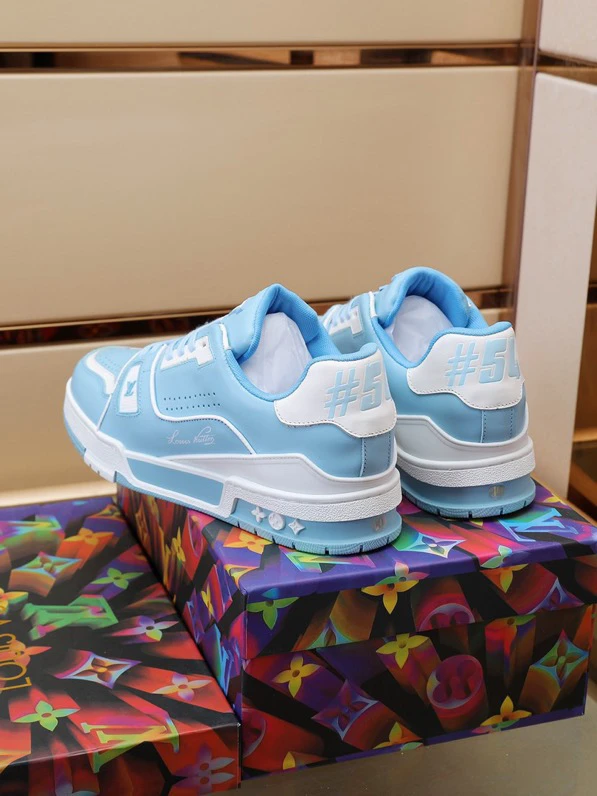 Luxury Virgil Trainer Sneakers Shoes #54 Signature White Blue Monogram by Air Jordan
