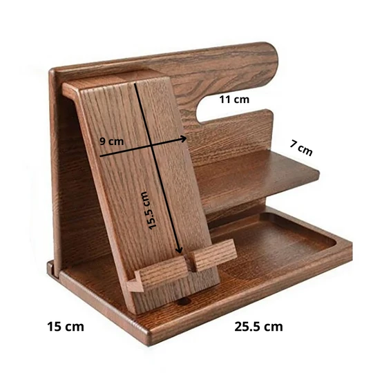 Charging station and desk organizer made of wood for phones and accessories Bowlift by Bowlift