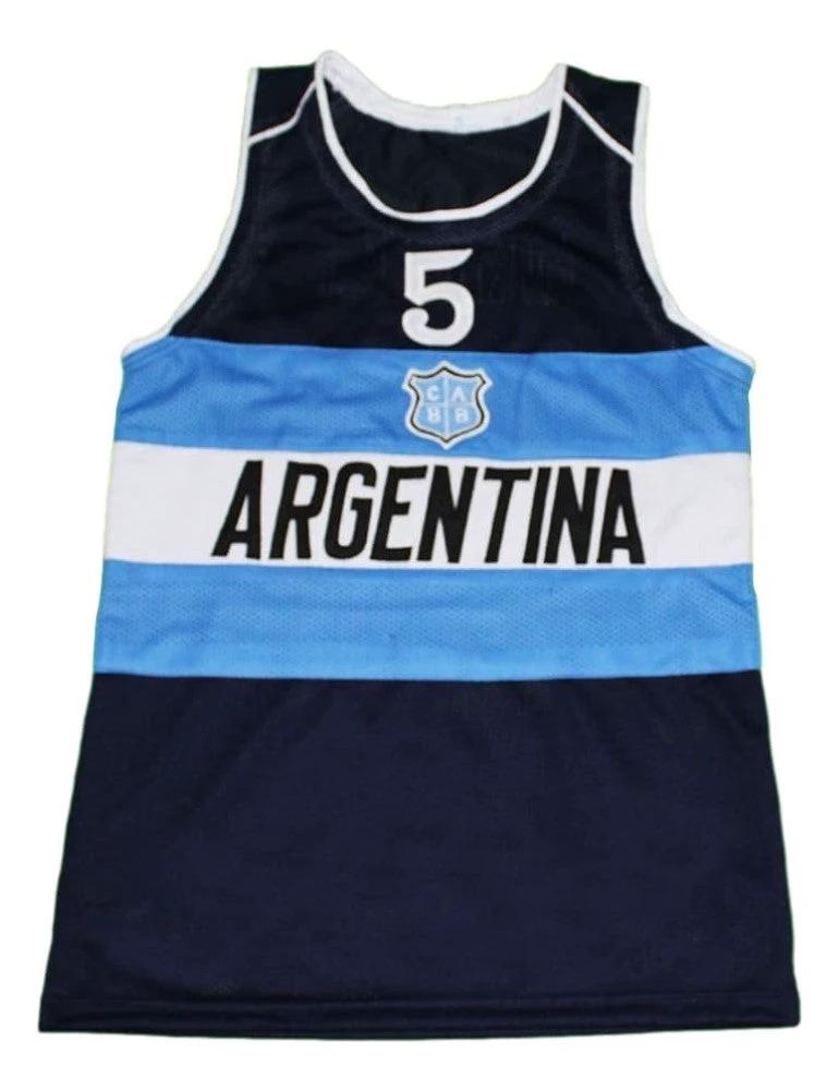Manu Ginobili Jersey #5 Argentina Basketball Navy Blue by My store basketball