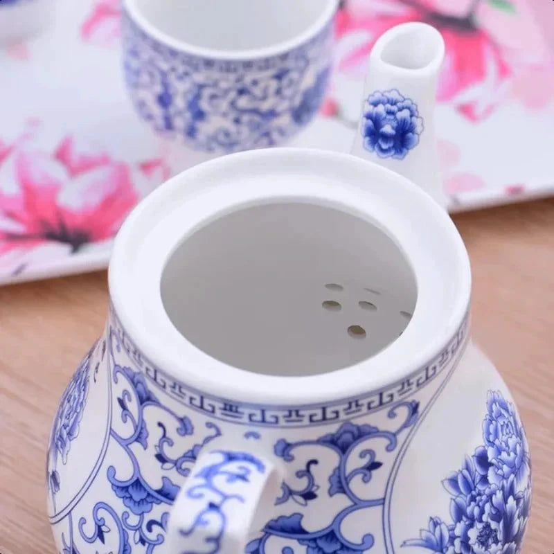 26oz Decorative Ceramic Teapot Blue and White Home or Office Teapot by Bowlift