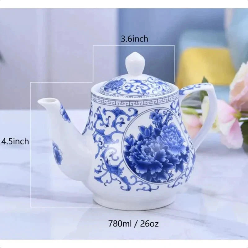 26oz Decorative Ceramic Teapot Blue and White Home or Office Teapot by Bowlift