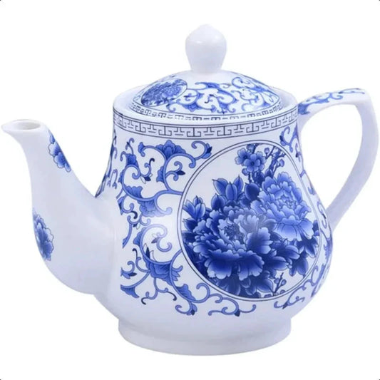 26oz Decorative Ceramic Teapot Blue and White Home or Office Teapot by Bowlift