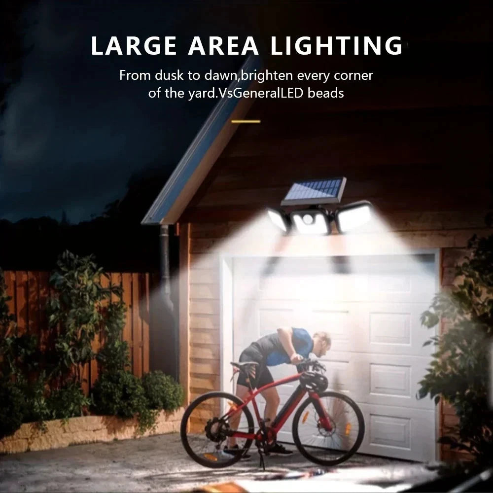 Solar LED Floodlight with Motion Sensor – 3-Head Outdoor Security Lighting for Garden, Driveway & Garage by BowLift
