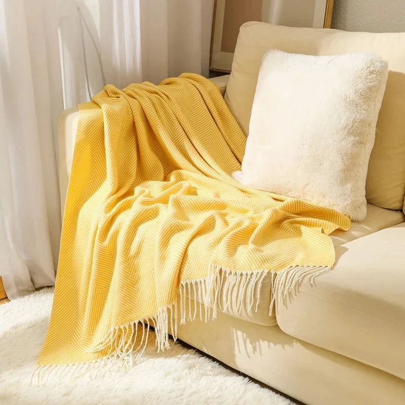 100% Cotton Luxury Herringbone Large Sofa Bed Throw Blanket Fringed Tweed Soft Bowlift by Bowlift