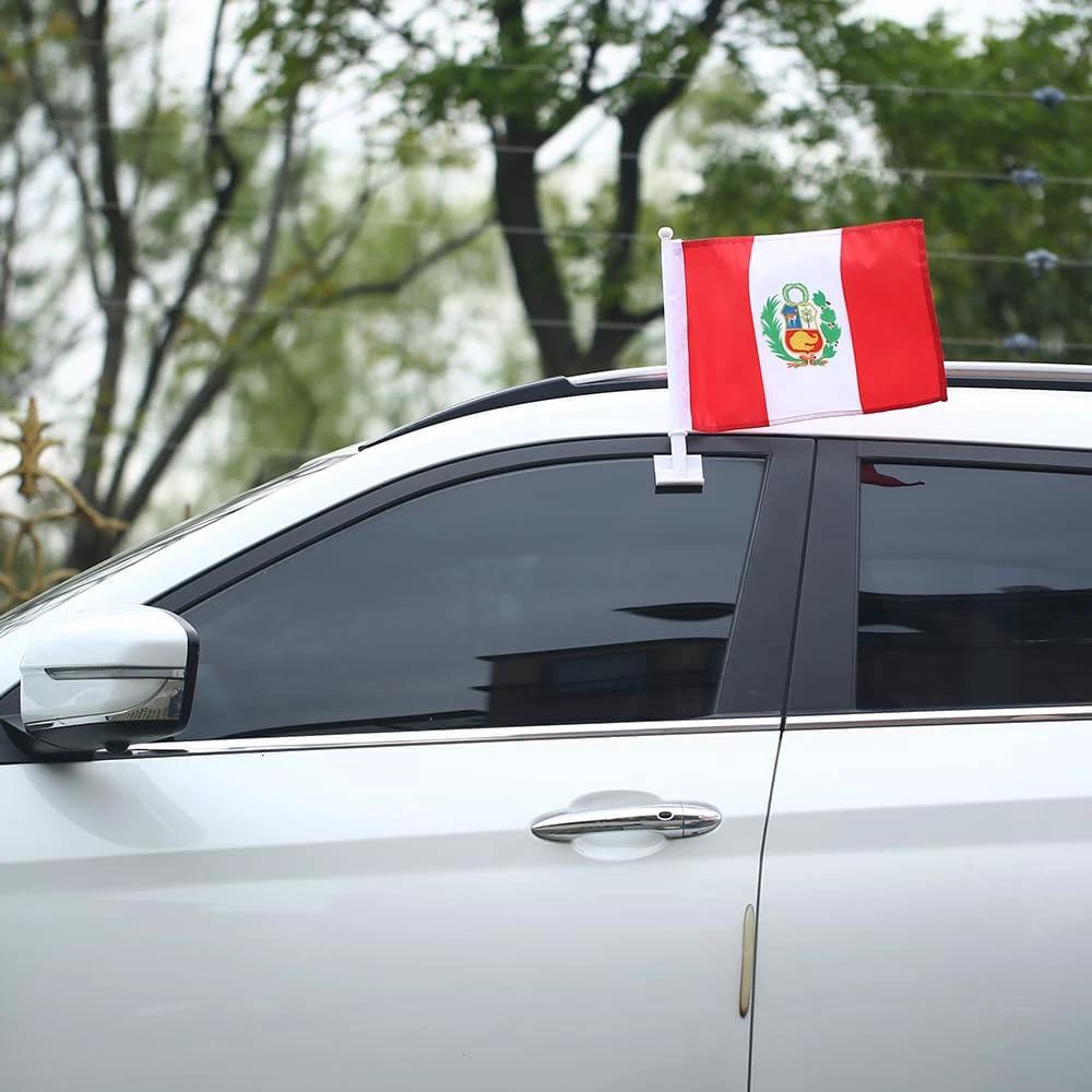 Peru flag Car Window Flag of Peru 11X18 Inch(28x46cm) 100% Polyester, Strong White Flagpole by flagsshop