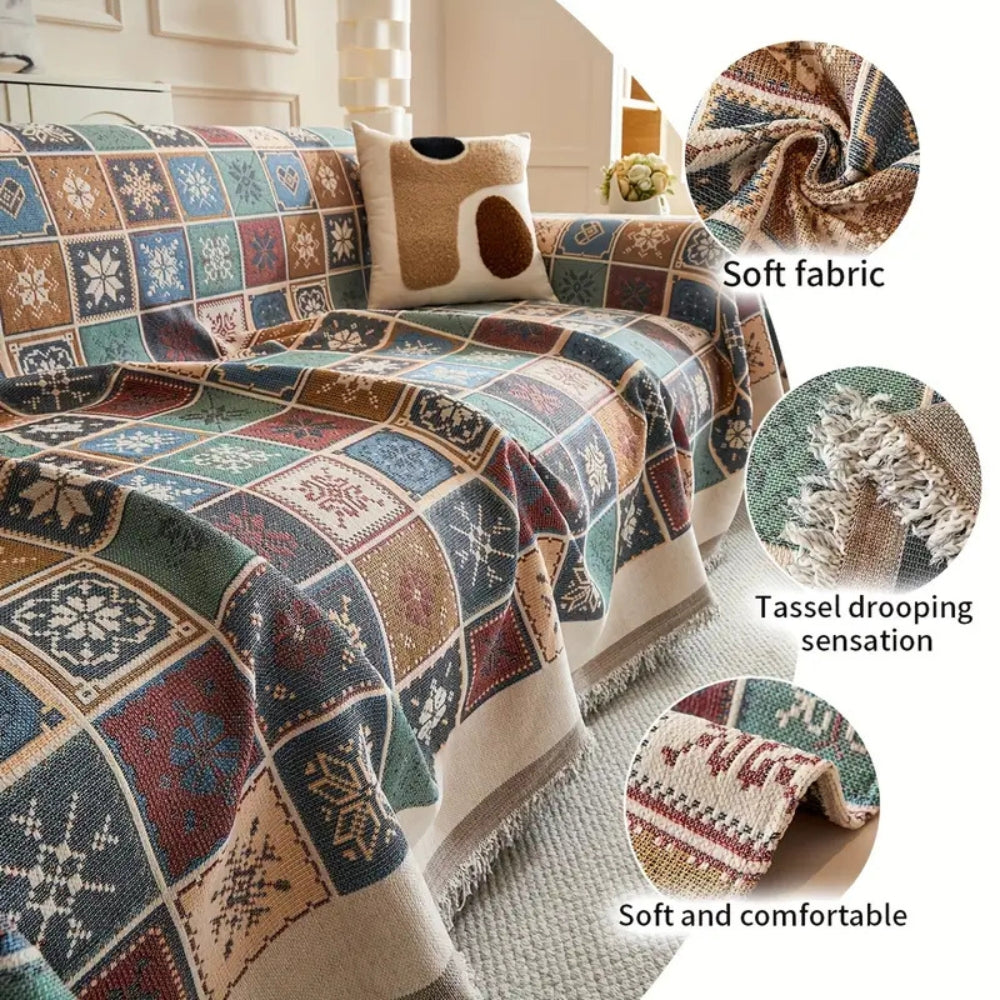 Geneva Boho Knitted Sofa Cover by Casa & Beyond