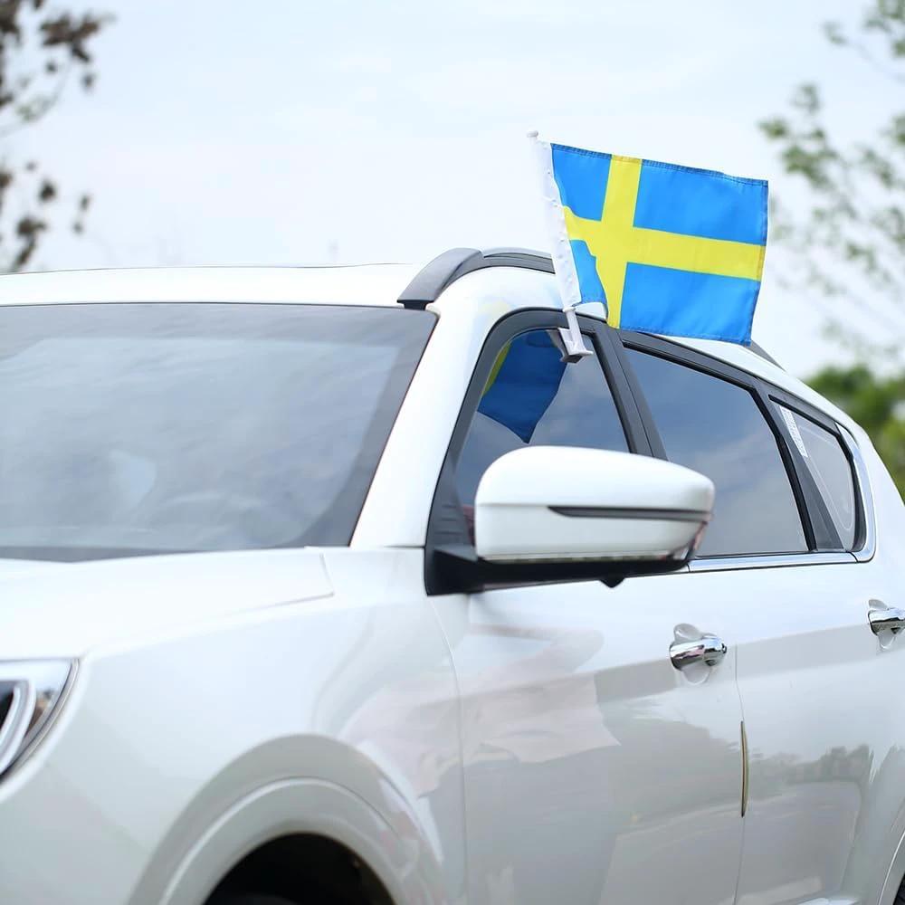 Swedish Flag Car Window Flag of Sweden 11X18 Inch(28x46cm) 100% Polyester, Strong White Flagpole by flagsshop