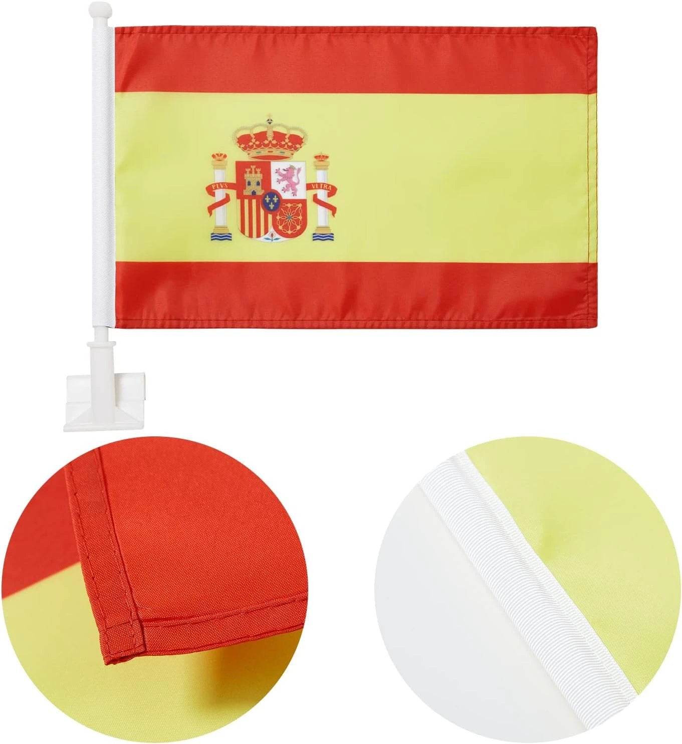 Spanish Flag Car Window Flag of Spain 11X18 Inch(28x46cm) 100% Polyester, Strong White Flagpole by flagsshop