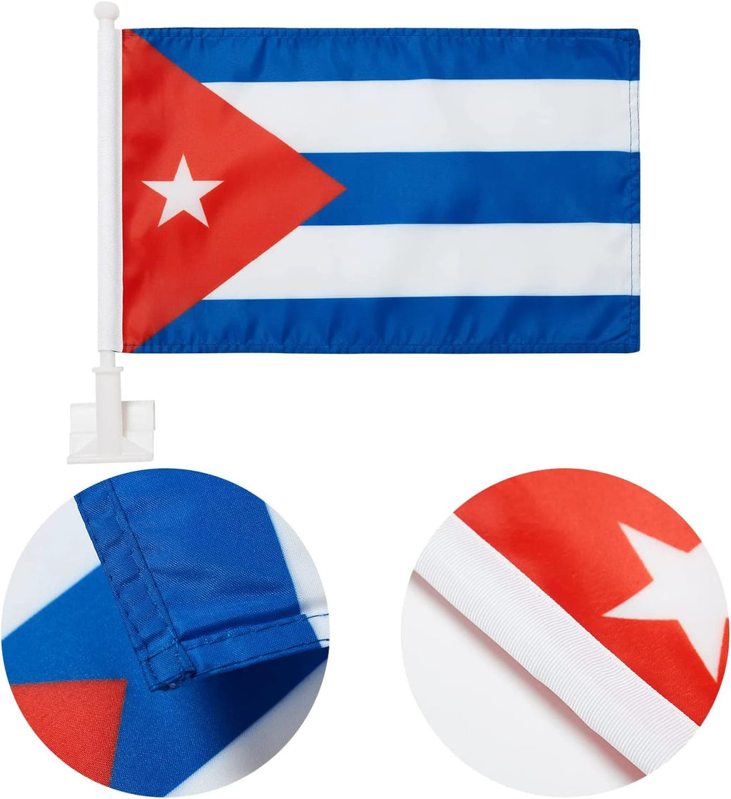 Cuban Flag Car Window Flag of Cuba 11X18 Inch(28x46cm) 100% Polyester, Strong White Flagpole by flagsshop