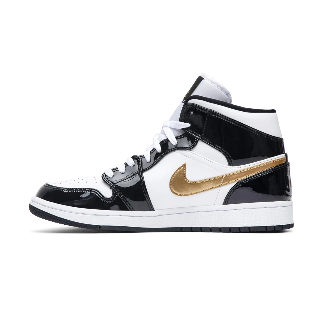 Air Jordan 1 Mid Patent Black White Gold by Air Jordan