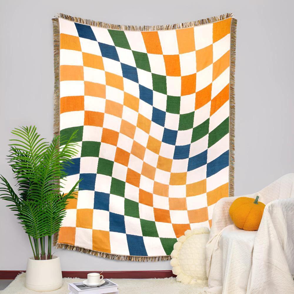 Colorful Checkerboard Tassel Blanket by Casa & Beyond