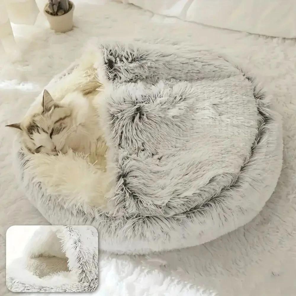 Round Hooded Faux Fur Pet Bed by Casa & Beyond