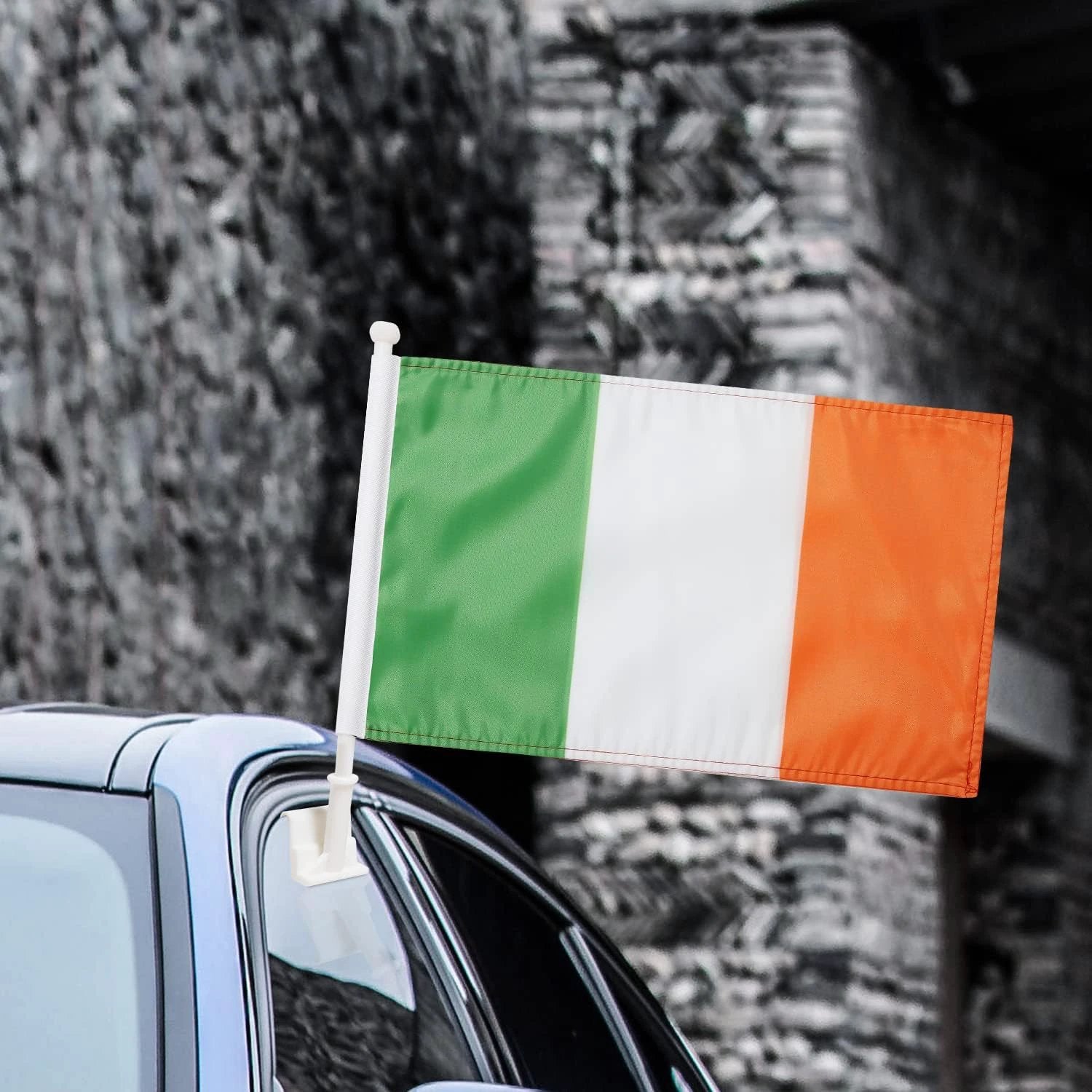 Irish Flag Car Window Flag of Ireland 11X18Inch(28x46cm) 100% Polyester, Strong White Flagpole by flagsshop