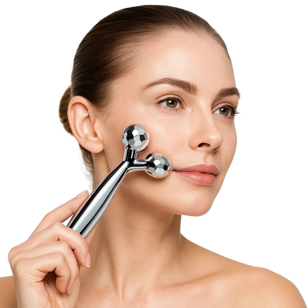 GlowRoller | Face Roller Massager – Depuffing & Lift – Metal Rolling Heads – Daily Spa Facial Bowlift by Bowlift
