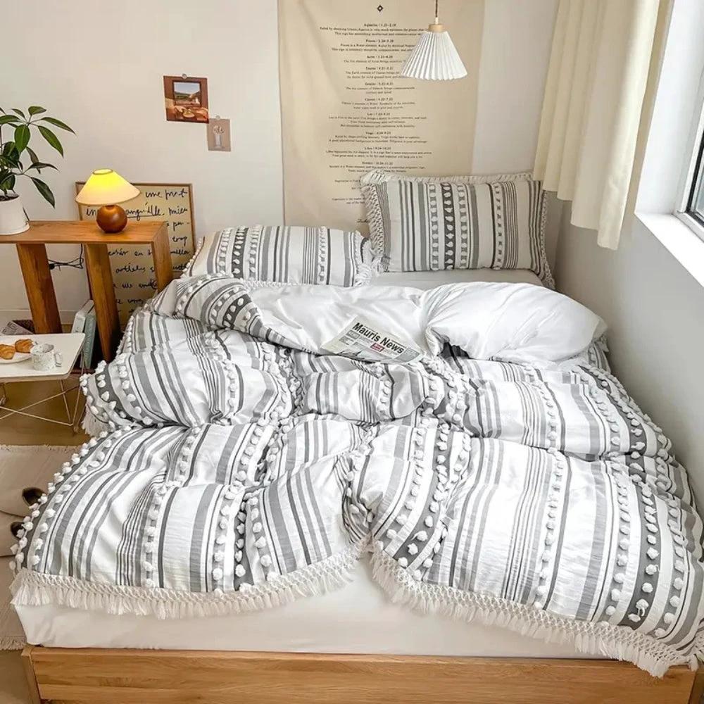 Soft Stripe and Tassel Duvet Set | 3pcs by Casa & Beyond