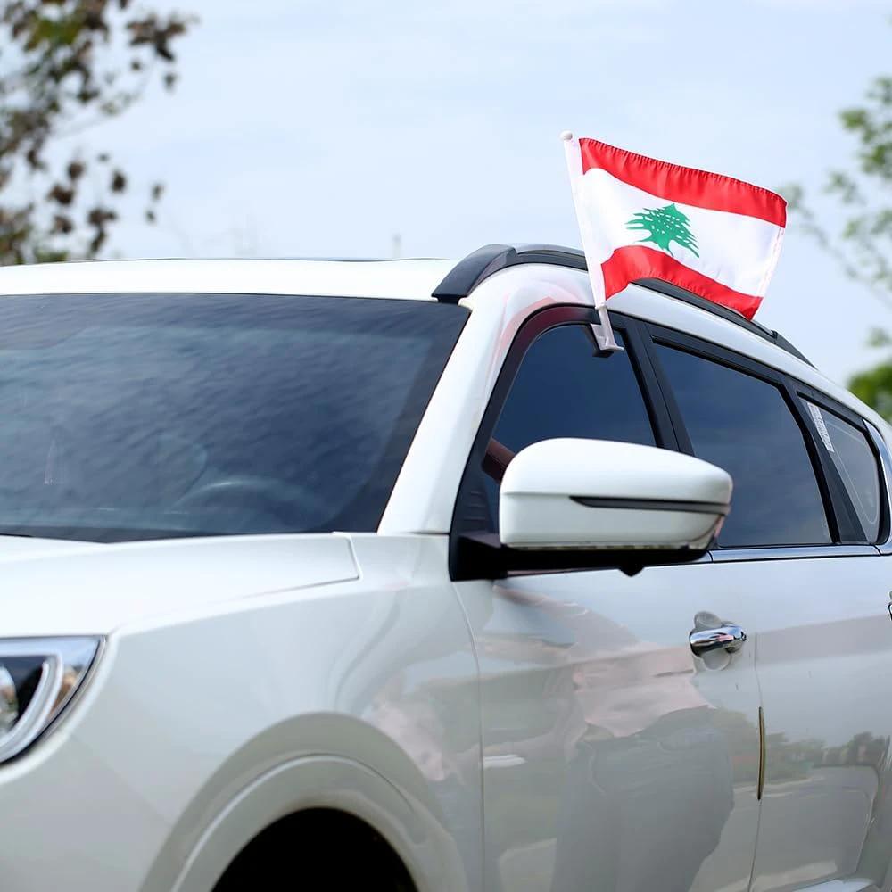 Lebanese flag Car Window Flag of Lebanon 11X18 Inch(28x46cm) 100% Polyester, Strong White Flagpole by flagsshop