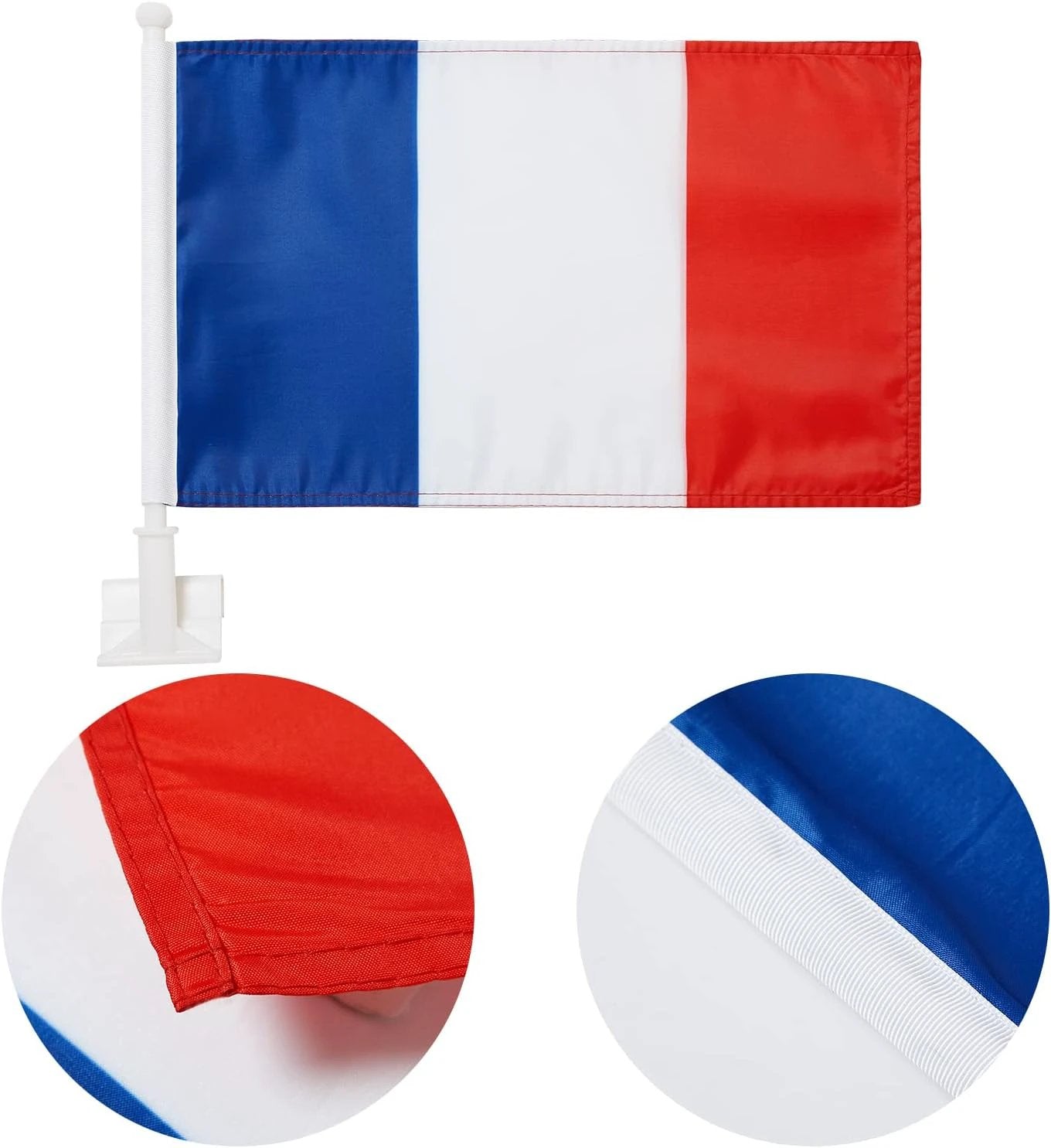 French Flag Car Window Flag of France 11X18 Inch(28x46cm) 100% Polyester, Strong White Flagpole by flagsshop