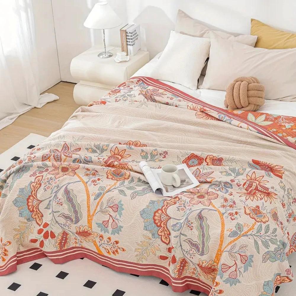 Vineyard Blossom Reversible Cotton Blanket by Casa & Beyond