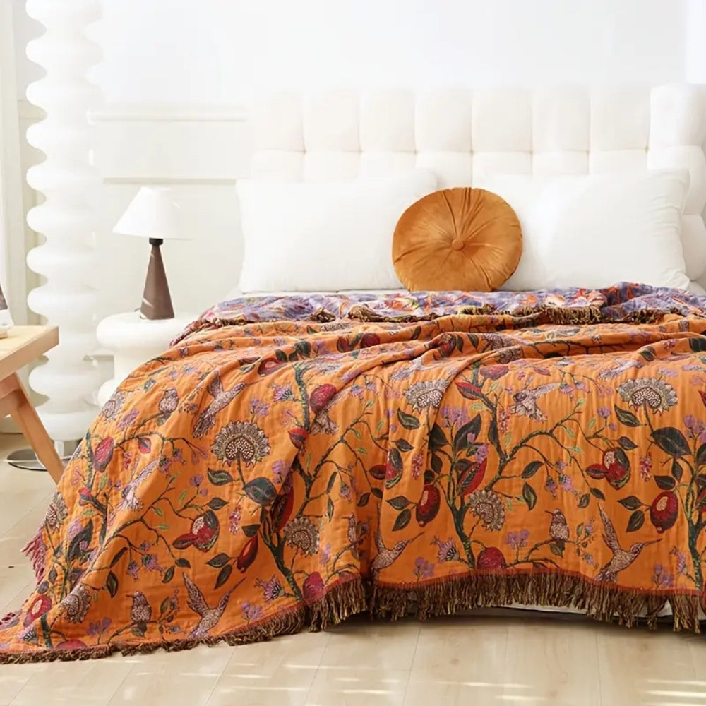 Botanic Floral Cotton Tassel Blanket by Casa & Beyond