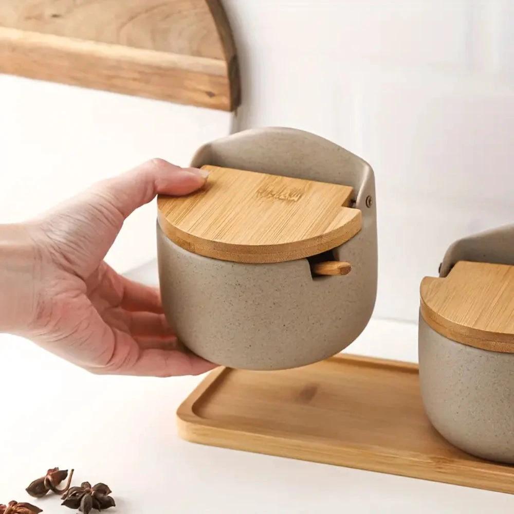 Ceramic Bamboo Spice Jar Set by Casa & Beyond