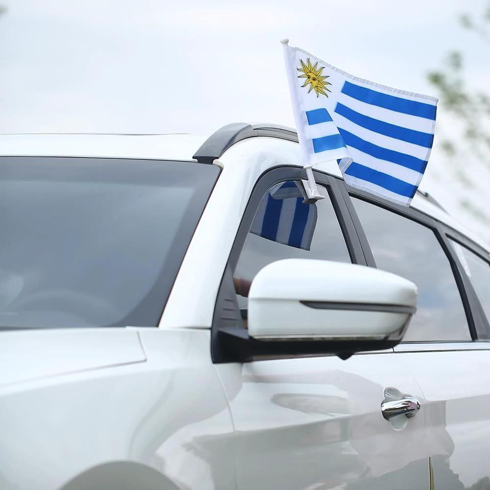 Uruguayan Flag Car Window Flag of Uruguay 11X18 Inch(28x46cm) 100% Polyester, Strong White Flagpole by flagsshop