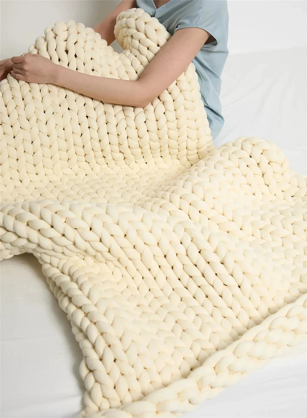 Chunky Knit Throw Handmade Weighted Blanket - SUPER COZY & CALMING BLANKET Bowlift by Bowlift