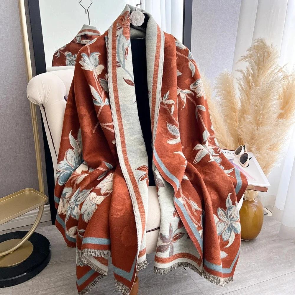 Elegant Double-Sided Floral Winter Shawl Scarf by Casa & Beyond