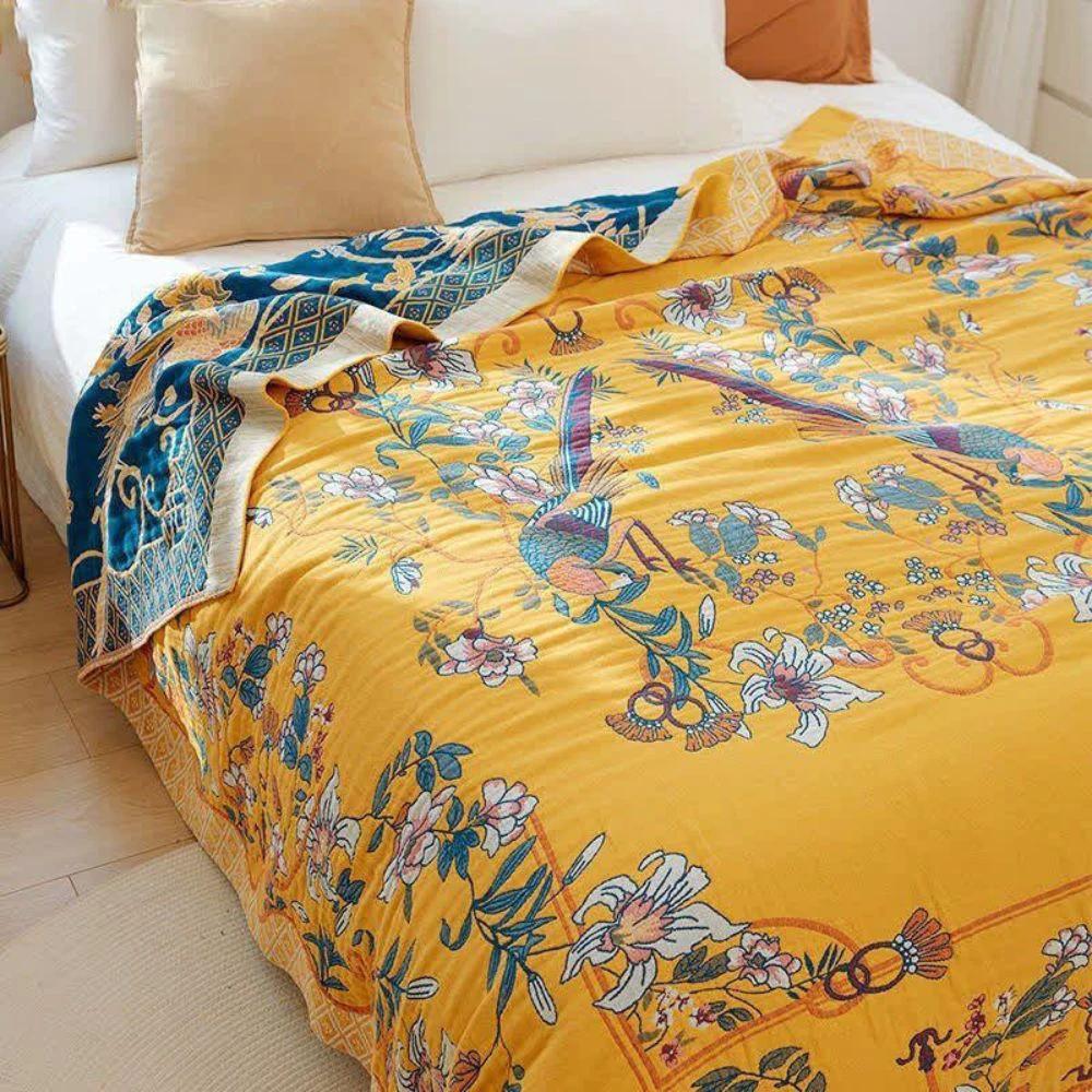 Ethereal Cotton Floral Bird Blanket by Casa & Beyond