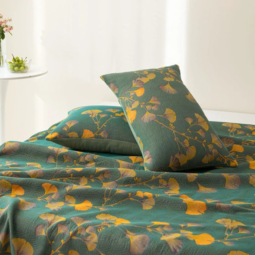 Jacquard Floral Ginkgo Leaves Reversible Coverlet by Casa & Beyond
